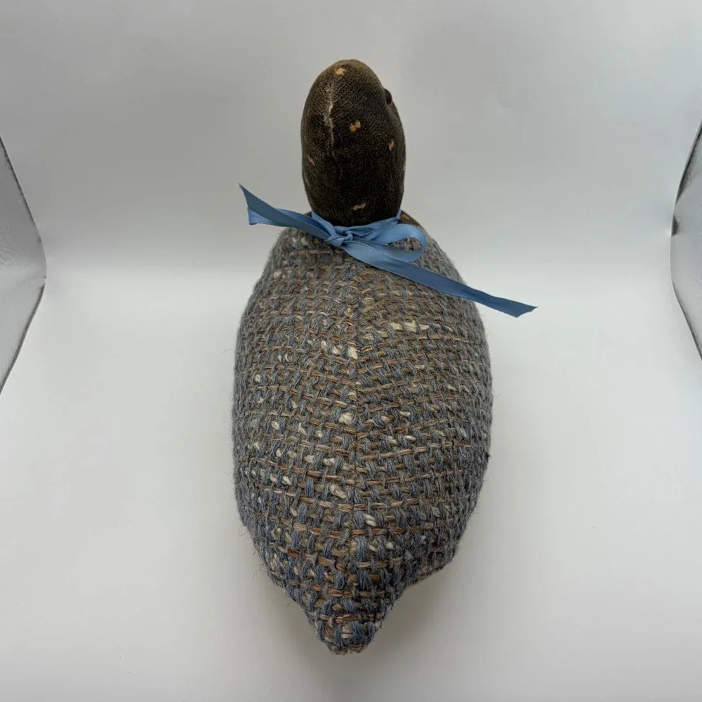 Handmade Folk Art Weighted Duck Door Stop Blue Fabric Country Farmhouse Decor
